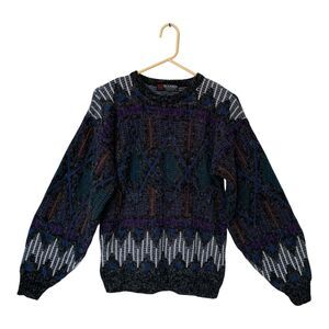 Vintage Scandia Men's Sweater LARGE 1980s Nordic Style Geometric Made in USA